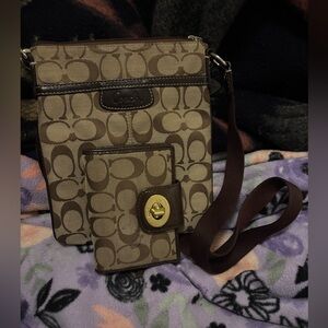 Coach Tan and Brown Signature Crossbody Bag and wallet